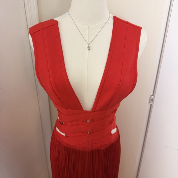 Fashion Nova Dresses & Skirts - FASHION NOVA Red Fiona Fringe Trim Bandage Mini Dress Sz S